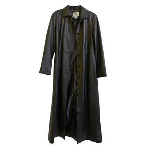 90s Vintage Black Genuine Leather Full Length Matrix Trench Coat